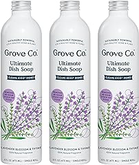 Grove Co. Ultimate Dish Soap Refills (3 x 16 Fl Oz) Removes 48-hr Stuck-on Food and Grease, Plastic Free Cleaning Products, 1