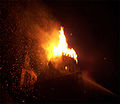 The north tower of the St. Johannis church on fire in Germany, Göttingen