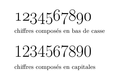 Les dix chiffres composés en bas de casse et en capitales, composés avec LaTeX.