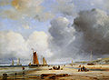 Ary Pleysier: Beach View With Boats, 19th century