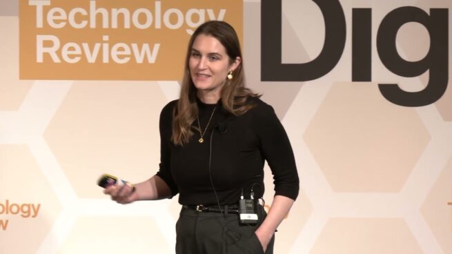 Bonnie Kruft presenting at MIT Technology Review’s EmTech Digital