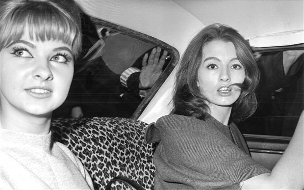 Christine Keeler, right, and Mandy Rice-Davies on the way to the trial of Dr Stephen Ward